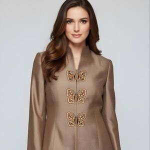 Carolina Herrera NY Suit Dress & Jacket Embroidered Butterfly Silk Italy Size 8